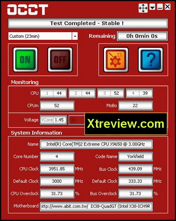 Intel core 2 Extreme QX9650 OCCT