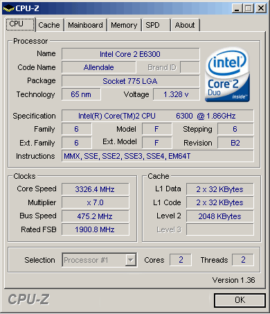 Intel Core 2 duo E6300 review